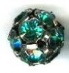 1 12mm Round Gunmetal with Teal Rhinestones